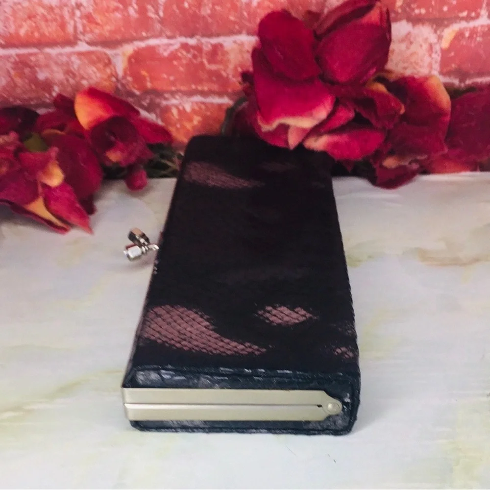 Vintage 80s Black Patent Snakeskin Box Clutch